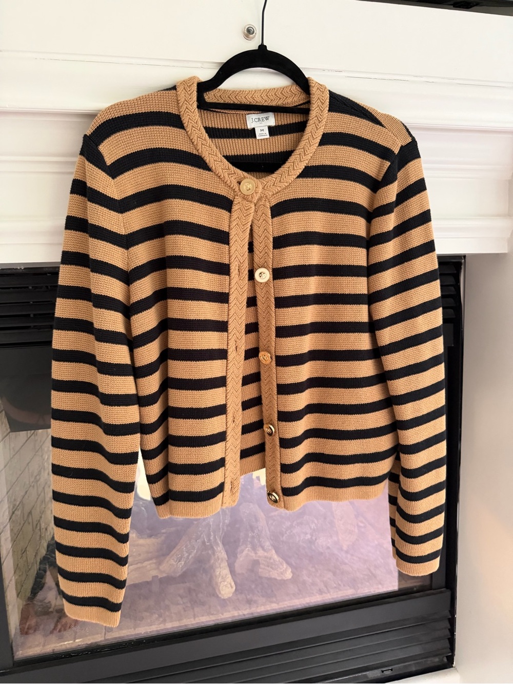 Like new! J. Crew Beige and Black Striped Button Cardigan
